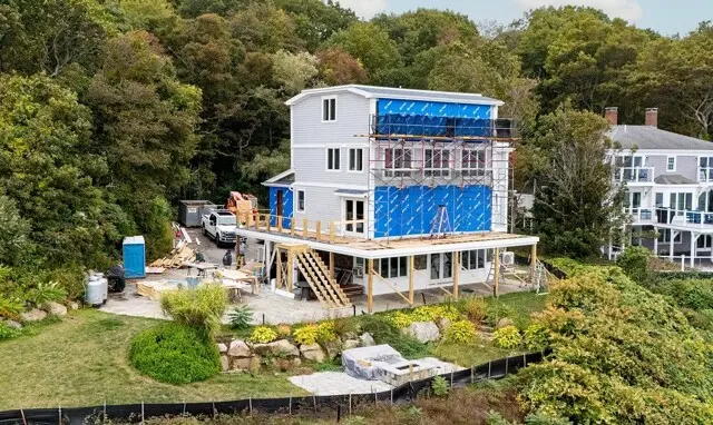 Coastal new home construction in progress on Cape Cod by Whitcomb Building of Harwich